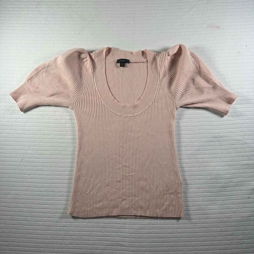 J.Crew Women’s XS Pink Puff Sleeve Ribbed Sweater Scoop Neck